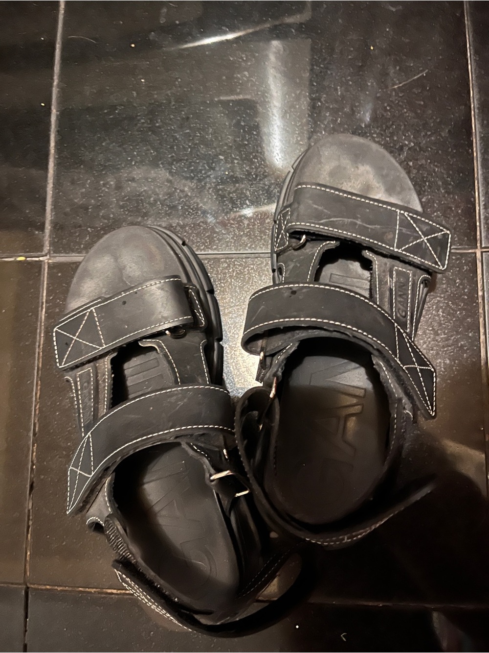 GANNI Black Recycled Rubber Velcro Sandals